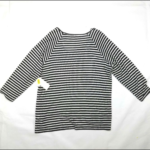 Sequin Blk & Wht StripedTop - Picture 3 of 7